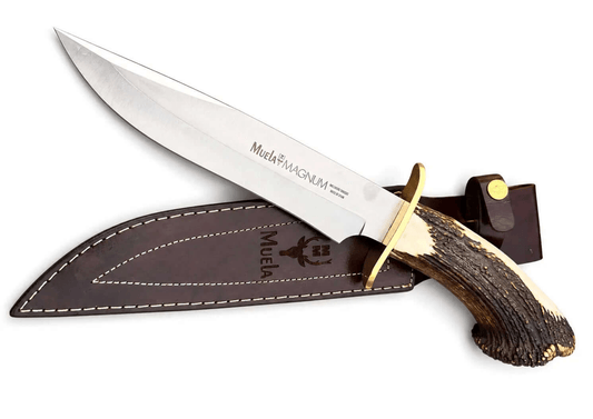 Muela Magnum Bowie Knife – Stag Antler Handle with Leather Sheath - Unique Blades Runner