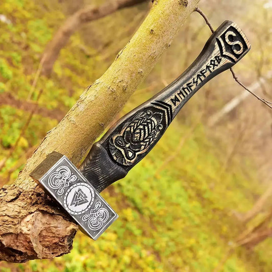 Odin Hammer Valknut Hand Forged Carbon Steel Norse Mythology - Unique Blades Runner