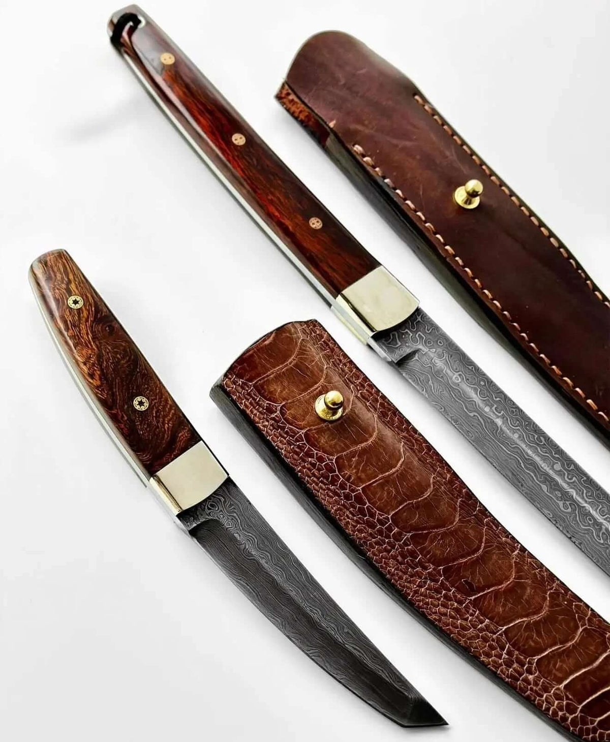 Pair of Vintage Damascus Tantos handmade by Jim Ort - Unique Blades Runner