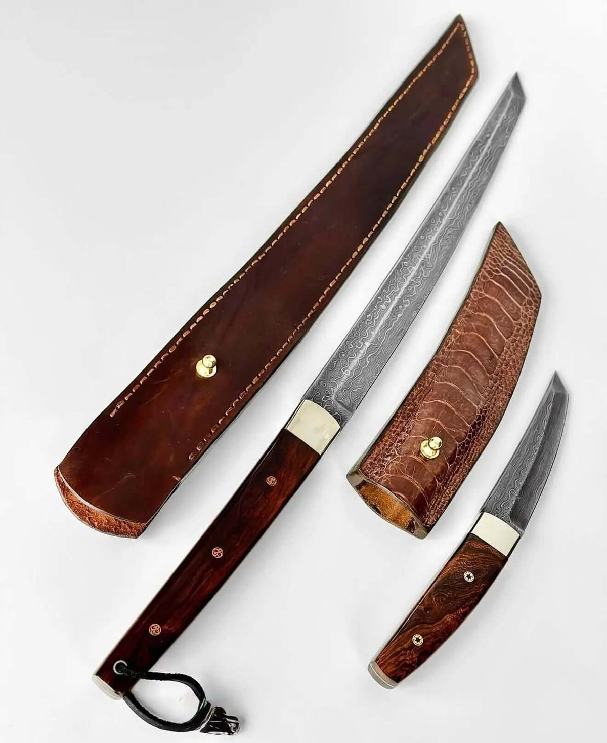 Pair of Vintage Damascus Tantos handmade by Jim Ort - Unique Blades Runner