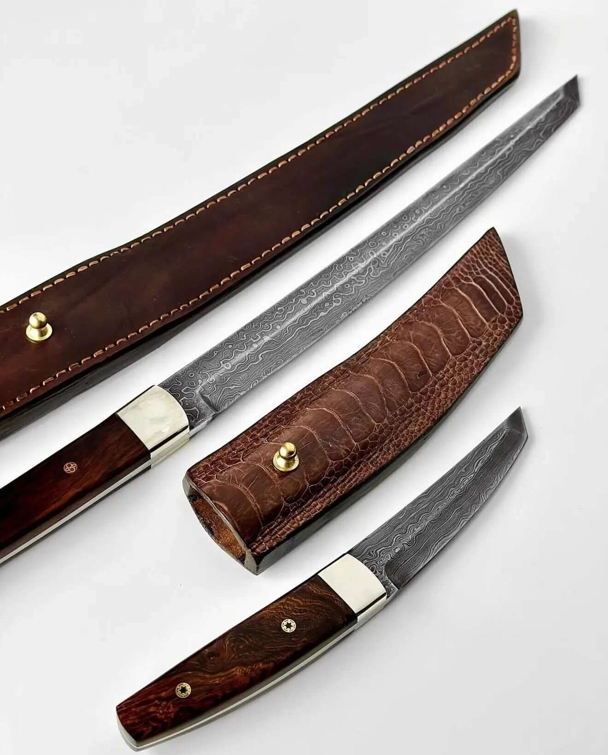Pair of Vintage Damascus Tantos handmade by Jim Ort - Unique Blades Runner