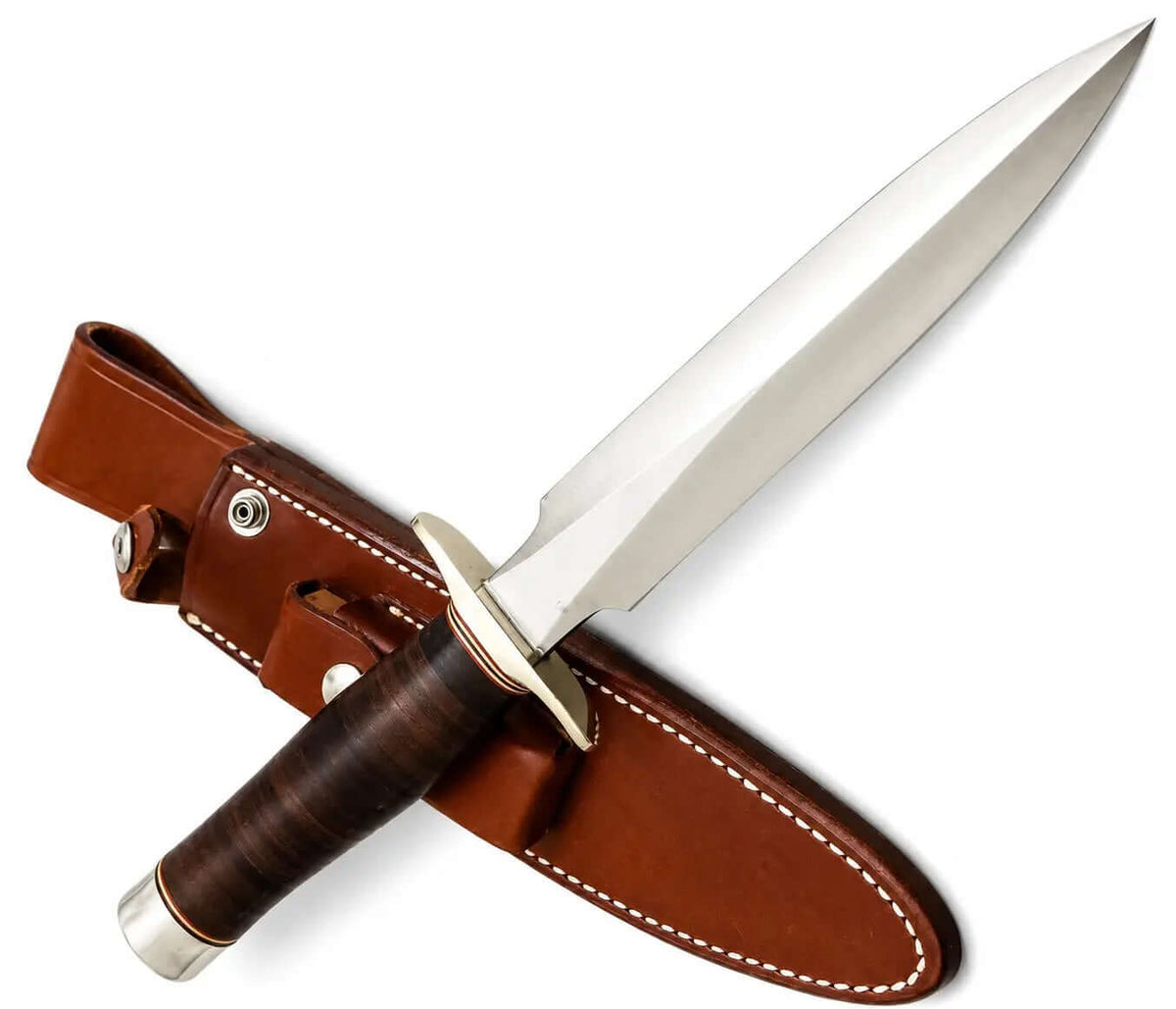 Randall Stiletto Knife – Handmade Fixed Blade with Leather Sheath - Unique Blades Runner