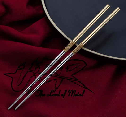 UBR Custom Handmade Stainless Steel & Brass Chopsticks - Non-Slip, Gift Set