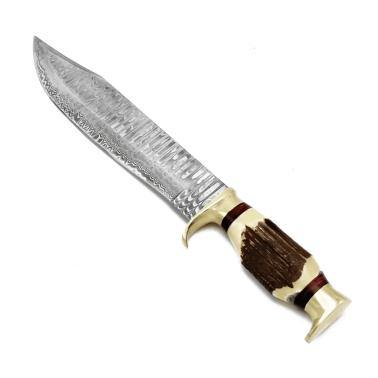 Handmade Damascus Steel Bowie Knife with Stag Horn Handle & Leather Sheath Unique Blades Runner