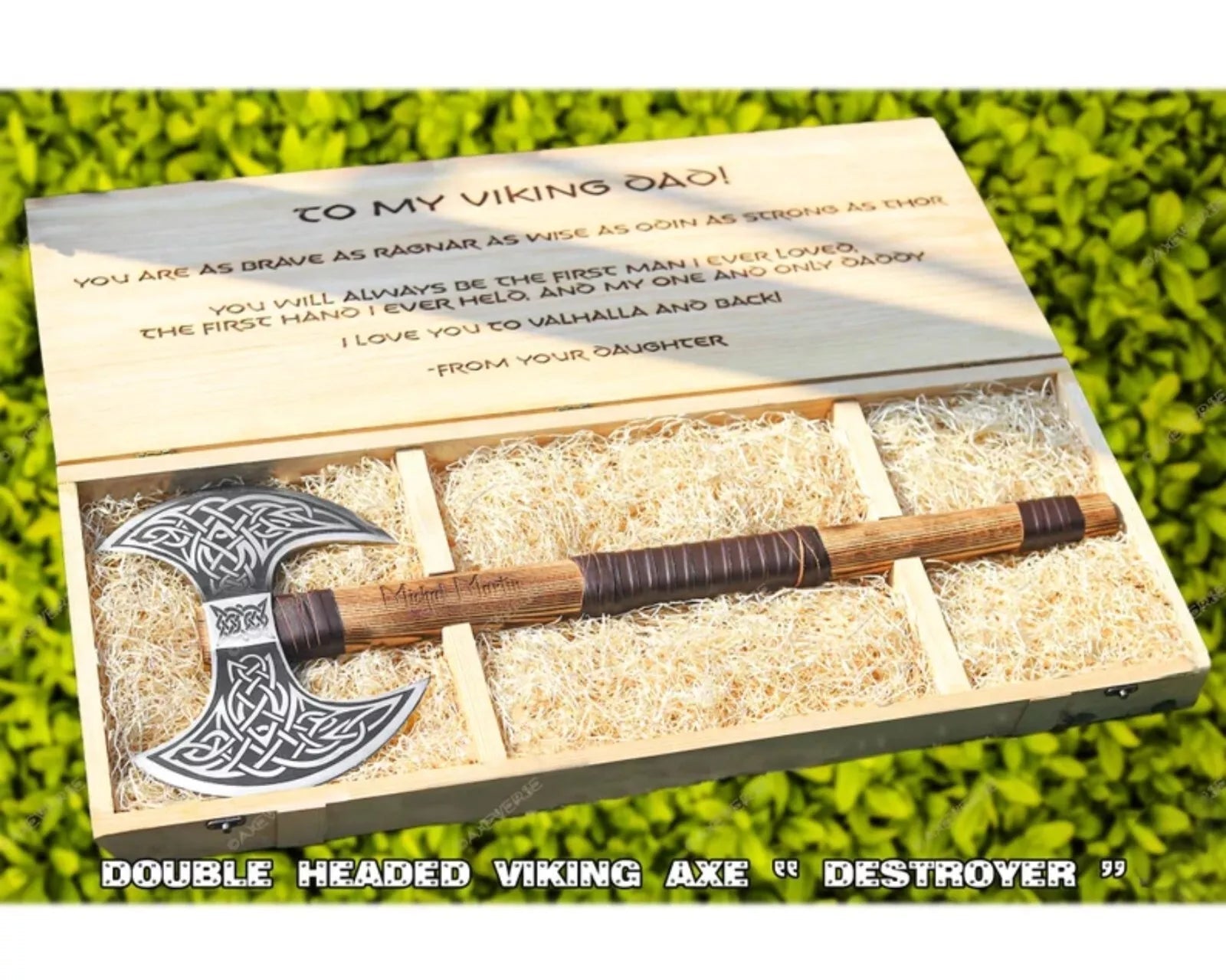 Celtic Viking Axe Double-Head, Hand Forged Steel, Custom Wooden Box Unique Blades Runner