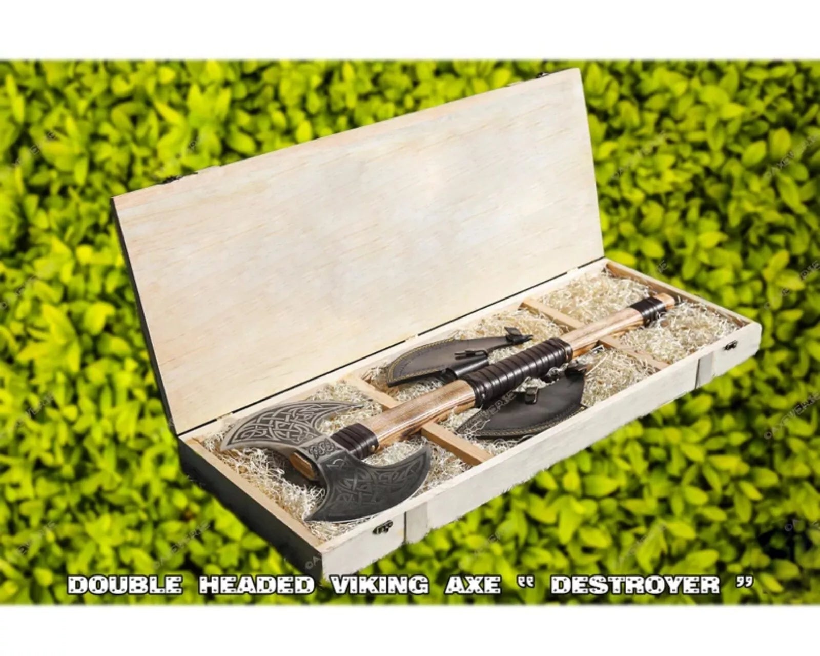 Celtic Viking Axe Double-Head, Hand Forged Steel, Custom Wooden Box Unique Blades Runner