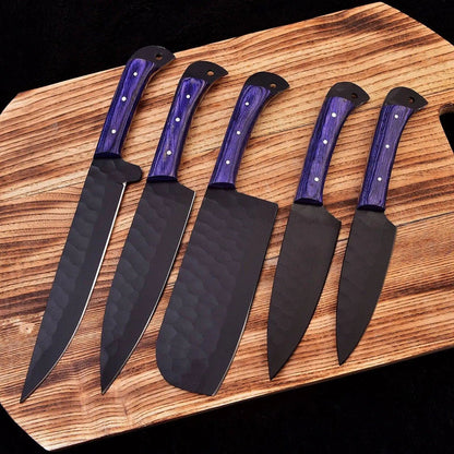 Professional Chef Knives | German Steel | Gift for Him | Handmade Kitchen Set Unique Blades Runner