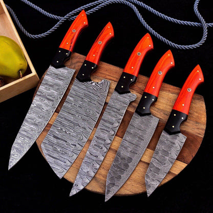 Damascus Chef Knife | Wood Handle | Artisan Kitchen Knife | Perfect Gift for Dad Unique Blades Runner