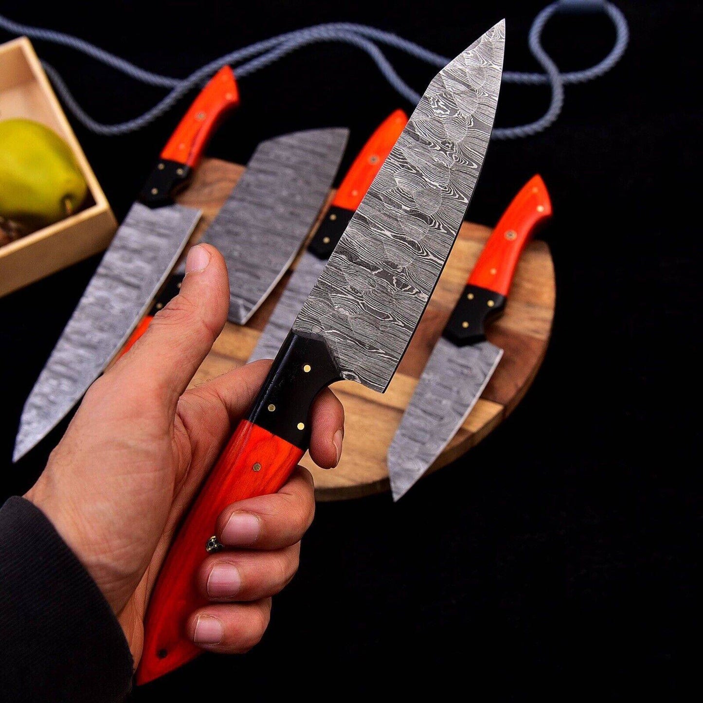 Damascus Chef Knife | Wood Handle | Artisan Kitchen Knife | Perfect Gift for Dad Unique Blades Runner