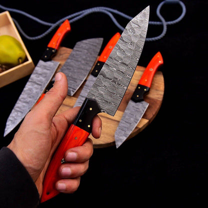 Damascus Chef Knife | Wood Handle | Artisan Kitchen Knife | Perfect Gift for Dad Unique Blades Runner