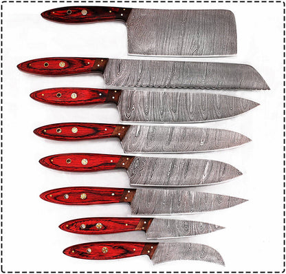 Premium Damascus Kitchen Knife Set – Full Tang Wood Handle – Perfect Father’s Day Gift Unique Blades Runner