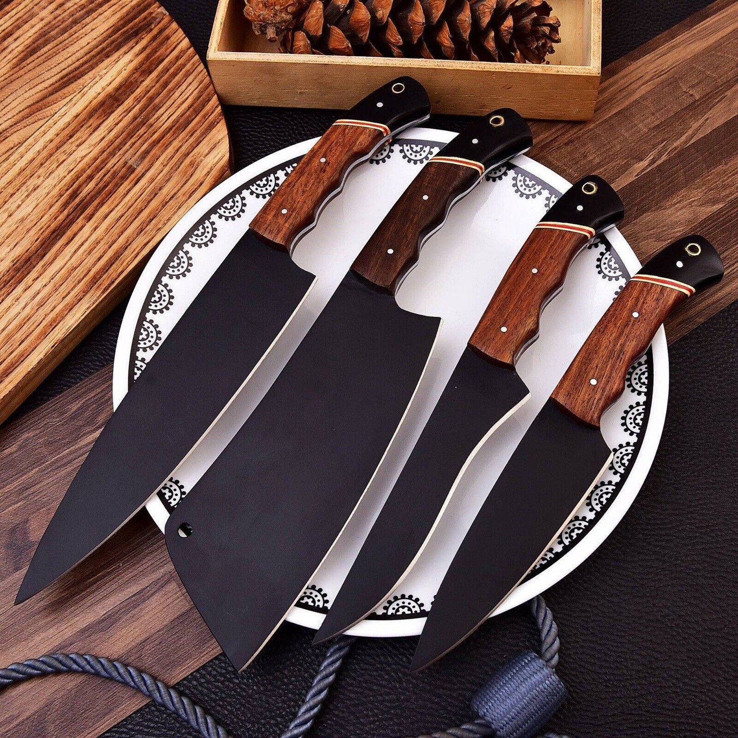 Handmade Chef Knife Set | wood Handle | Wedding Gift | Carbon Steel Unique Blades Runner