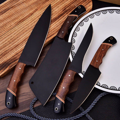 Handmade Chef Knife Set | wood Handle | Wedding Gift | Carbon Steel Unique Blades Runner