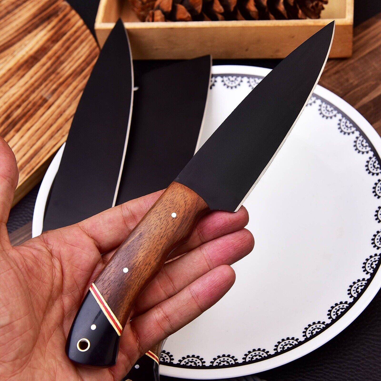 Handmade Chef Knife Set | wood Handle | Wedding Gift | Carbon Steel Unique Blades Runner