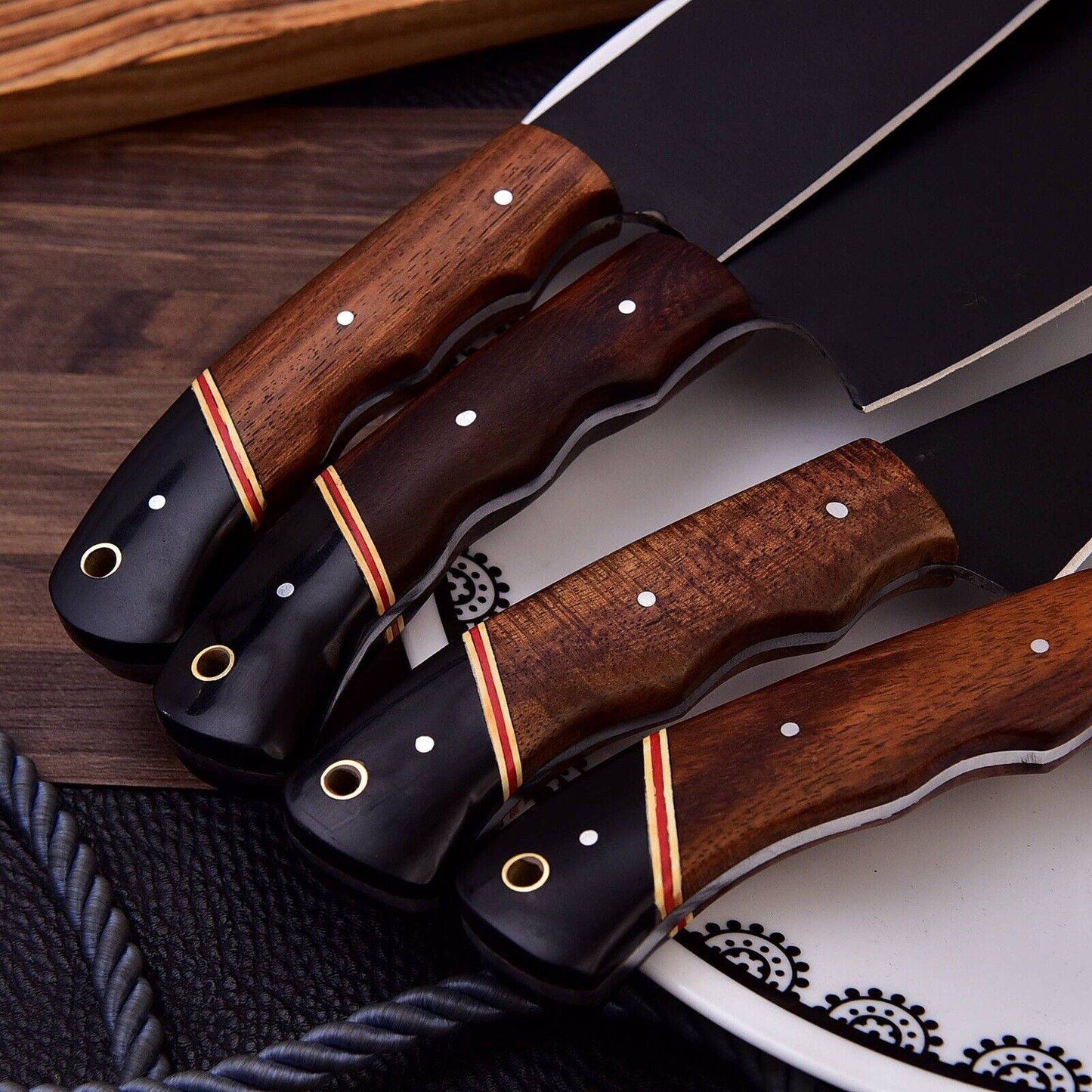 Handmade Chef Knife Set | wood Handle | Wedding Gift | Carbon Steel Unique Blades Runner