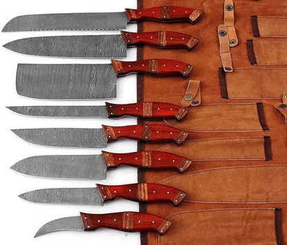 Chef Knife Set – Handmade Damascus Steel Kitchen Knives with Wood Handle Unique Blades Runner