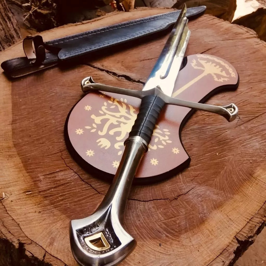 Shard of Narsil Anduril Broken Sword Blade Cosplay Sword with Leather Sheath & Plaque Unique Blades Runner