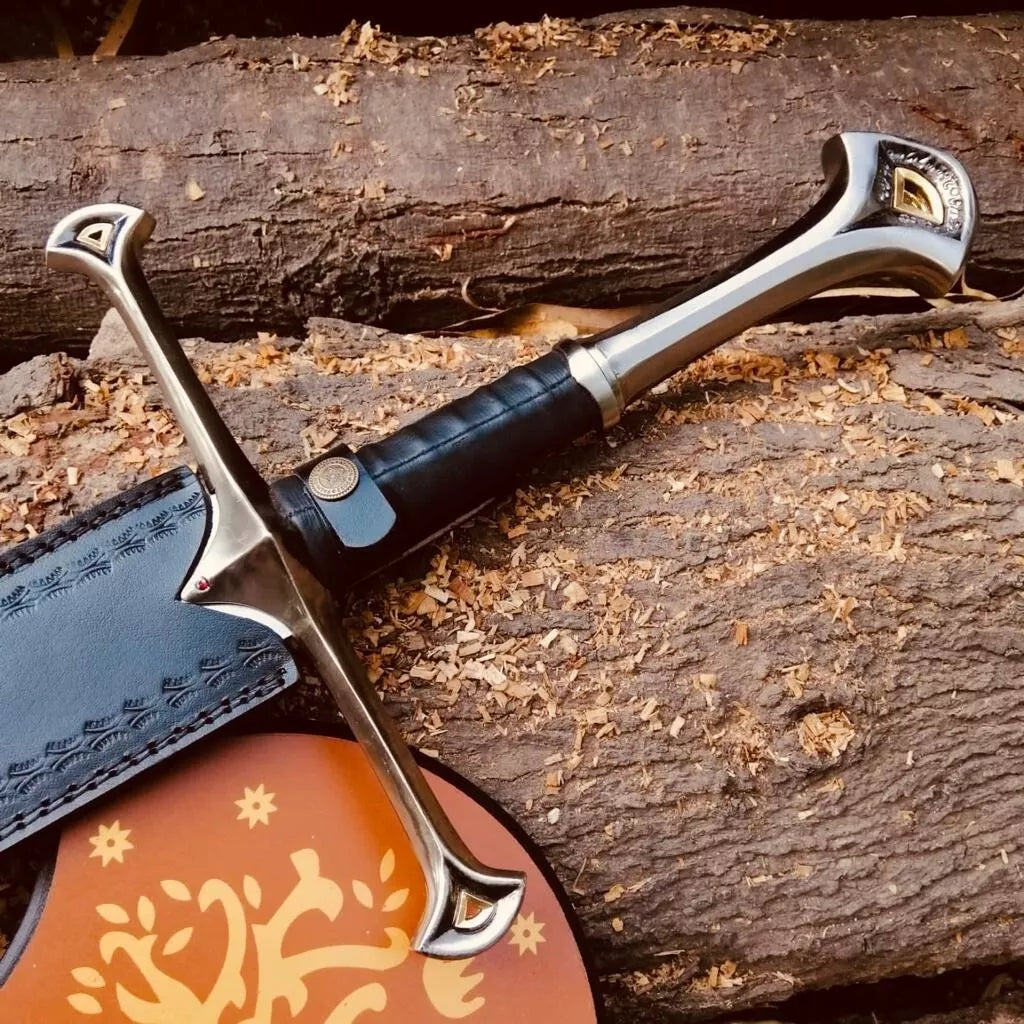 Shard of Narsil Anduril Broken Sword Blade Cosplay Sword with Leather Sheath & Plaque Unique Blades Runner
