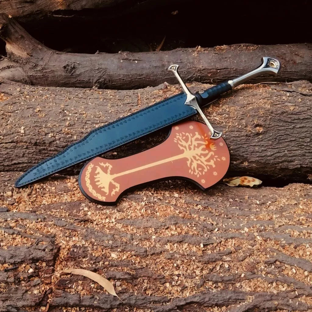 Shard of Narsil Anduril Broken Sword Blade Cosplay Sword with Leather Sheath & Plaque Unique Blades Runner