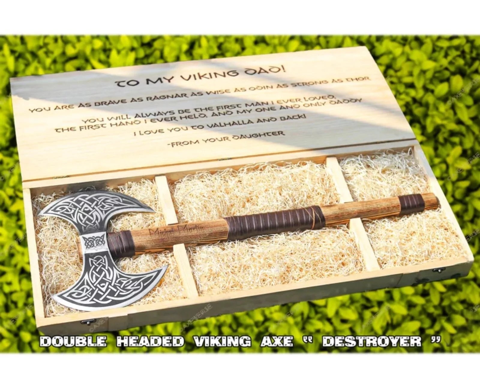 Celtic Viking Axe Double-Head, Hand Forged Steel, Custom Wooden Box Unique Blades Runner