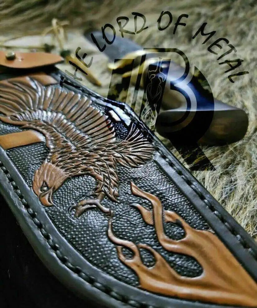 UBR Handmade Damascus Steel Bowie Knife with Eagle Leather Sheath – Best Gift Unique Blades Runner