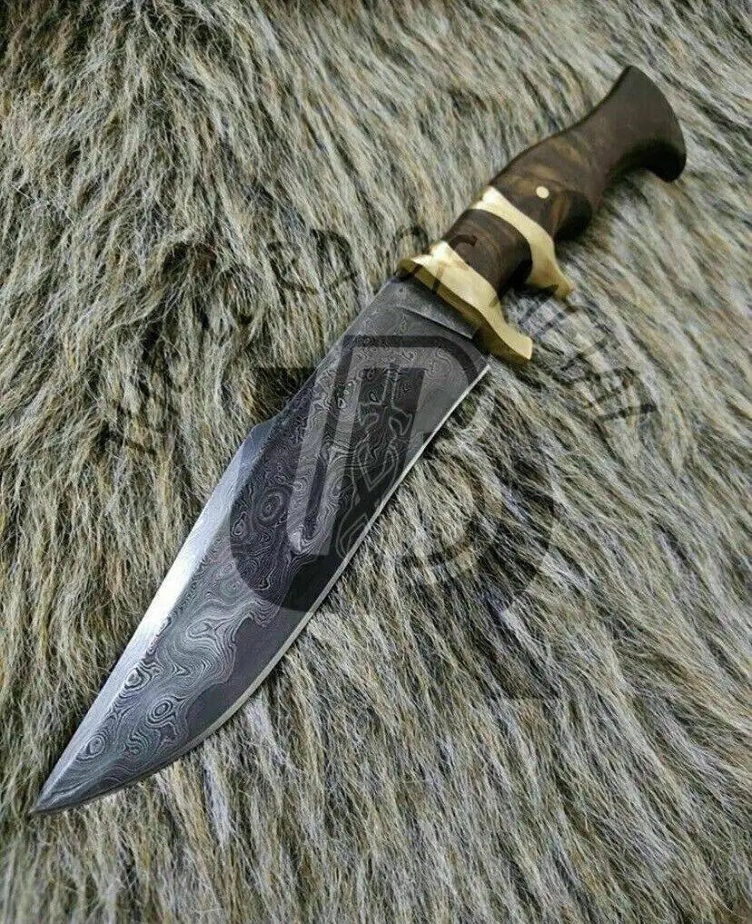 UBR Handmade Damascus Steel Bowie Knife with Eagle Leather Sheath – Best Gift Unique Blades Runner
