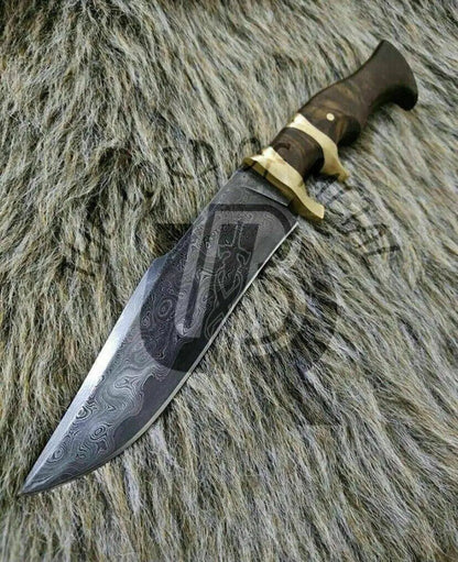 UBR Handmade Damascus Steel Bowie Knife with Eagle Leather Sheath – Best Gift Unique Blades Runner
