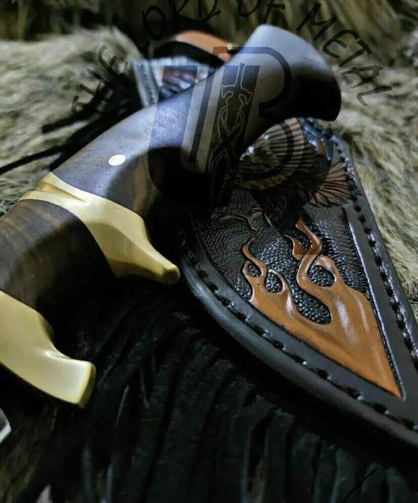 UBR Handmade Damascus Steel Bowie Knife with Eagle Leather Sheath – Best Gift Unique Blades Runner
