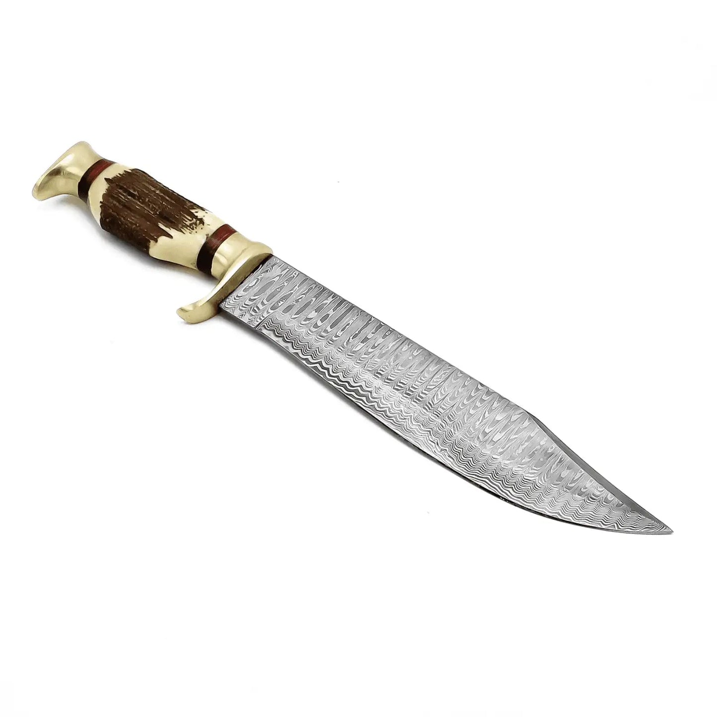 Handmade Damascus Steel Bowie Knife with Stag Horn Handle & Leather Sheath Unique Blades Runner
