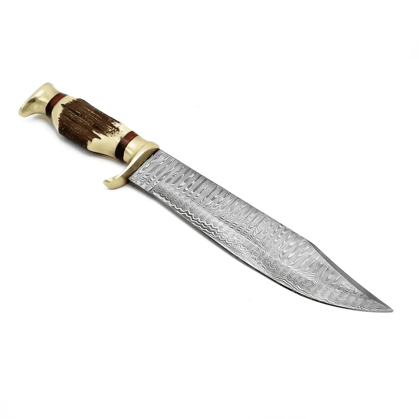 Handmade Damascus Steel Bowie Knife with Stag Horn Handle & Leather Sheath Unique Blades Runner