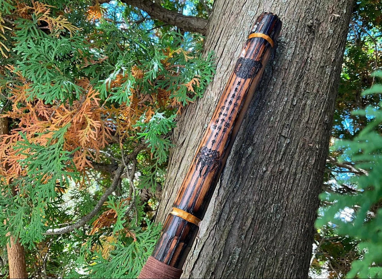 62" Handmade Bear Berserker Quarterstaff Solid Oak Walking Stick - Hand-Painted Unique Blades Runner