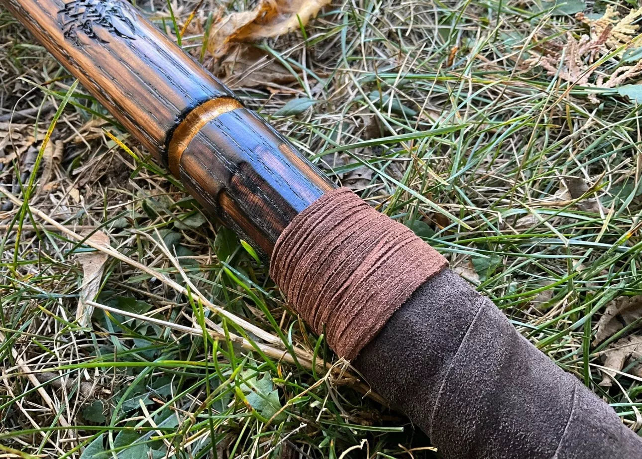 62" Handmade Bear Berserker Quarterstaff Solid Oak Walking Stick - Hand-Painted Unique Blades Runner