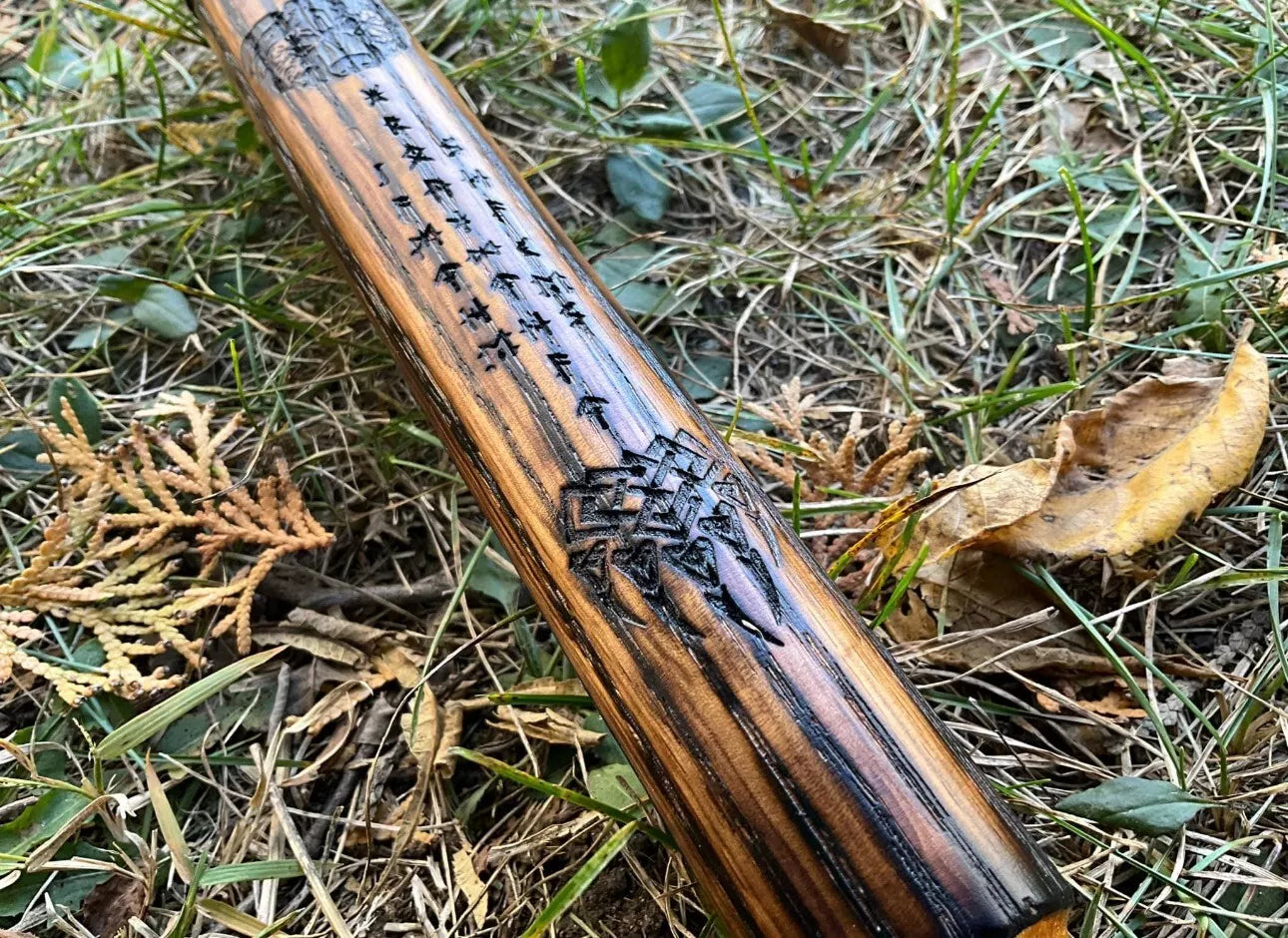 62" Handmade Bear Berserker Quarterstaff Solid Oak Walking Stick - Hand-Painted Unique Blades Runner