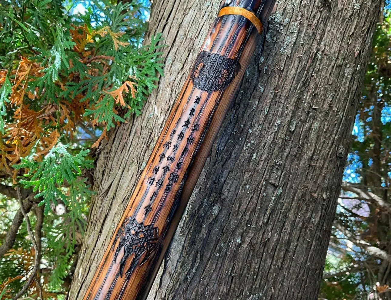 62" Handmade Bear Berserker Quarterstaff Solid Oak Walking Stick - Hand-Painted Unique Blades Runner