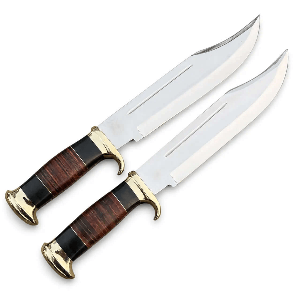 Set of 2 Crocodile Dundee Knife - D2 Tool Steel With Stacked Leather - Unique Blades Runner