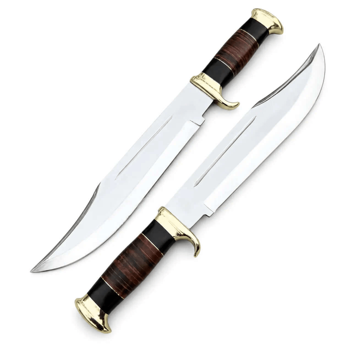 Set of 2 Crocodile Dundee Knife - D2 Tool Steel With Stacked Leather - Unique Blades Runner