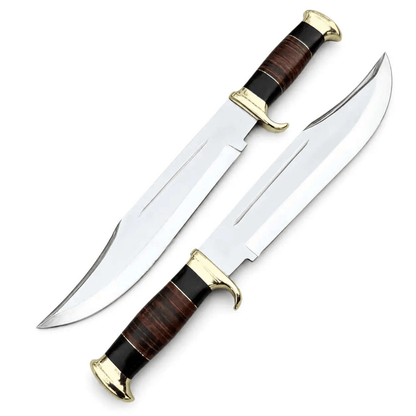 Set of 2 Crocodile Dundee Knife - D2 Tool Steel With Stacked Leather - Unique Blades Runner