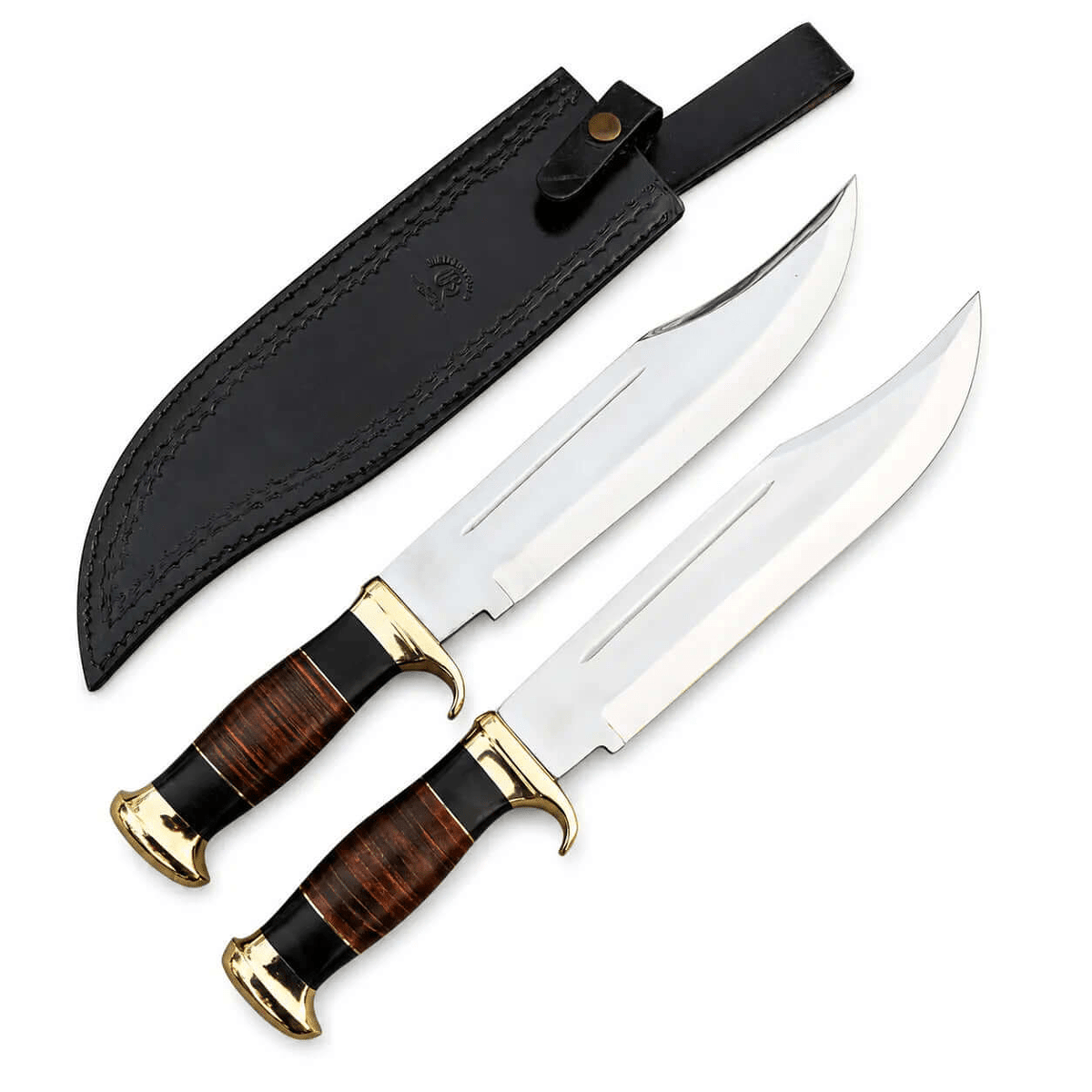 Set of 2 Crocodile Dundee Knife - D2 Tool Steel With Stacked Leather - Unique Blades Runner
