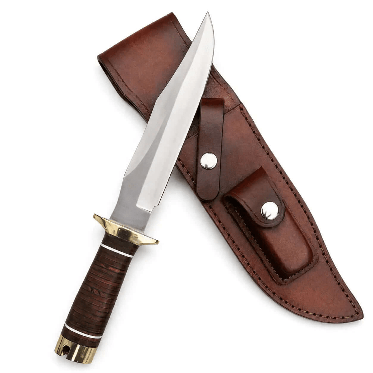 SOG Super Bowie Knife – Handmade Large Fixed Blade with Stacked Leather Handle - Unique Blades Runner