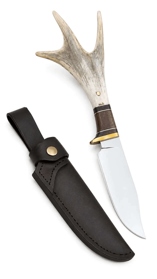 Stag Handle Hunting Knife – Handmade Fixed Blade with Leather Sheath - Unique Blades Runner