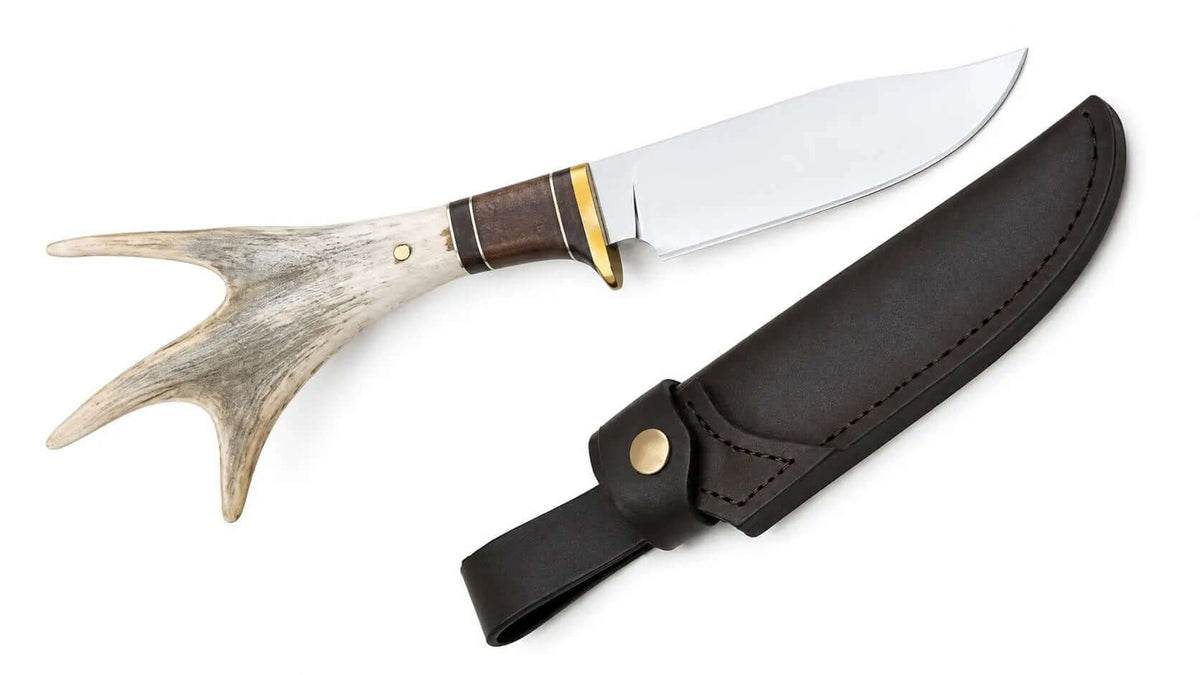 Stag Handle Hunting Knife – Handmade Fixed Blade with Leather Sheath - Unique Blades Runner