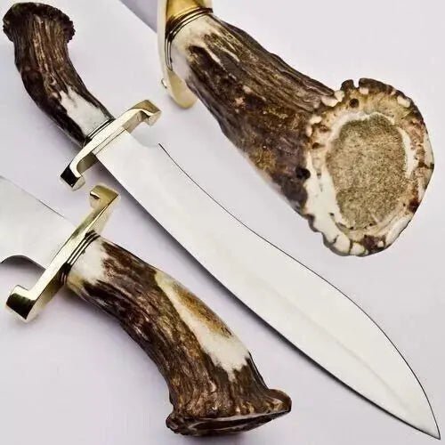 Stag Horn Bowie Knife - D2-Tool Steel Hunting Bowie Knife with Stag Horn Handle - Unique Blades Runner