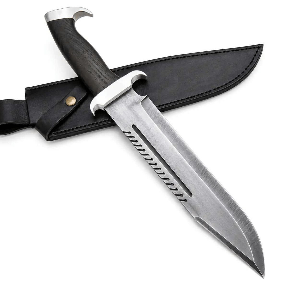Survival Bowie Knife – Handmade Large Sawback Fixed Blade with Black Handle - Unique Blades Runner