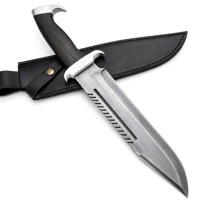 Survival Bowie Knife – Handmade Large Sawback Fixed Blade with Black Handle - Unique Blades Runner