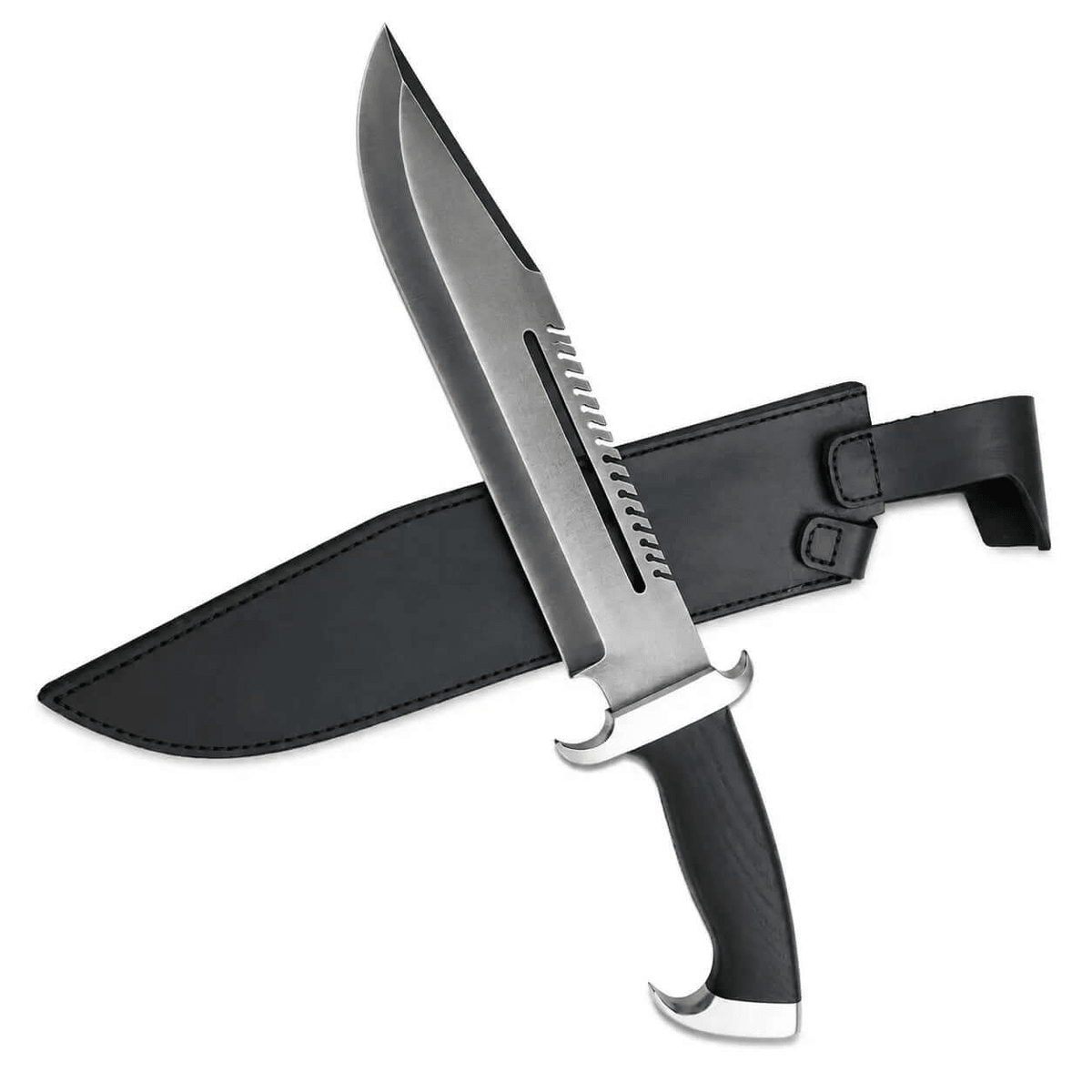 Survival Bowie Knife – Handmade Large Sawback Fixed Blade with Black Handle - Unique Blades Runner