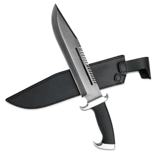 Survival Bowie Knife – Handmade Large Sawback Fixed Blade with Black Handle - Unique Blades Runner