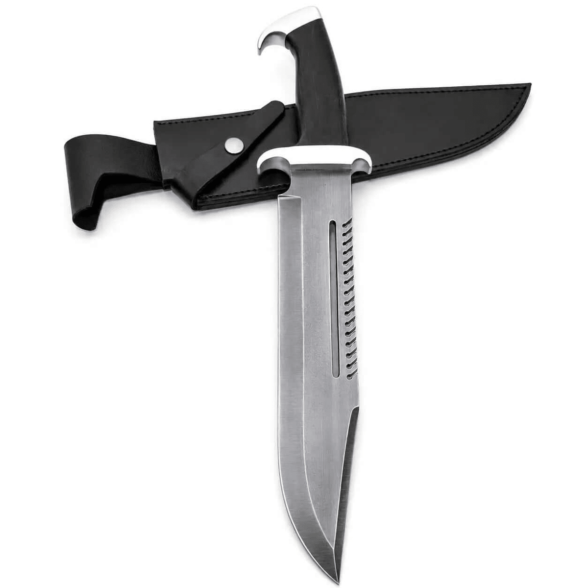 Survival Bowie Knife – Handmade Large Sawback Fixed Blade with Black Handle - Unique Blades Runner
