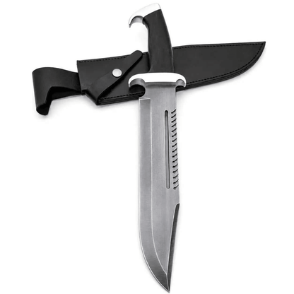 Survival Bowie Knife – Handmade Large Sawback Fixed Blade with Black Handle - Unique Blades Runner