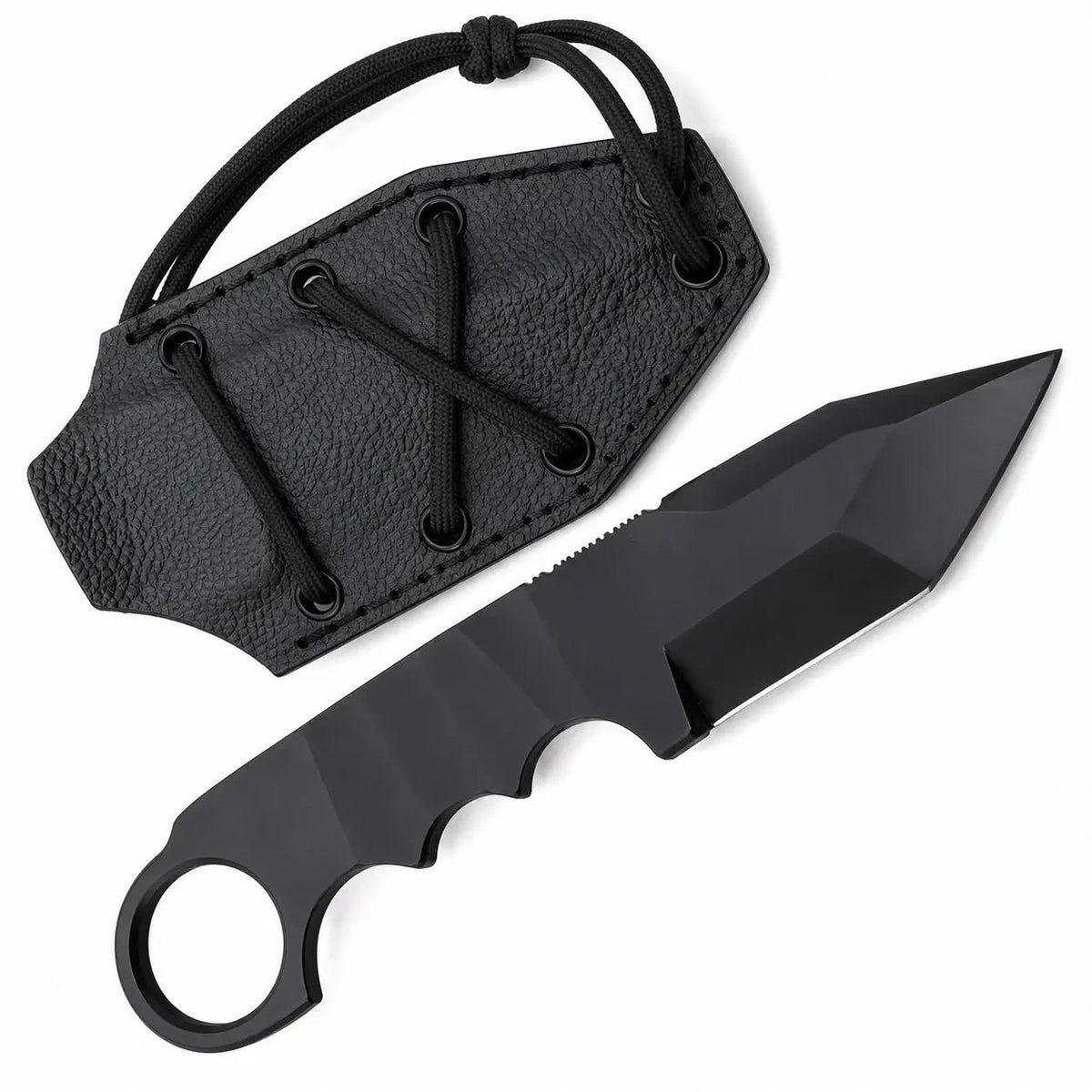 Tactical Neck Knife Full Tang | Black Ring Blade with Sheath - Unique Blades Runner