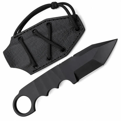 Tactical Neck Knife Full Tang | Black Ring Blade with Sheath - Unique Blades Runner